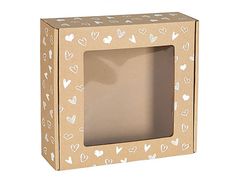 sarcia.eu Štvorcová krabička s okienkom, darčeková krabička s bielym potlačou srdiečka 20x20x5 cm x5