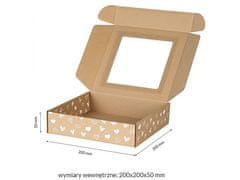 sarcia.eu Štvorcová krabička s okienkom, darčeková krabička s bielym potlačou srdiečka 20x20x5 cm x2