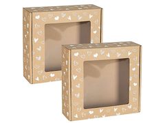 sarcia.eu Štvorcová krabička s okienkom, darčeková krabička s bielym potlačou srdiečka 20x20x5 cm x2
