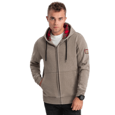 OMBRE Pánska mikina s kapucňou na zips V2 OM-SSDS-0110 khaki MDN124157 XXL