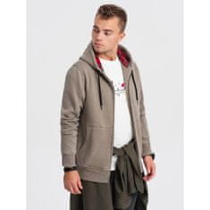 OMBRE Pánska mikina s kapucňou na zips V2 OM-SSDS-0110 khaki MDN124157 XXL