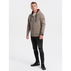 OMBRE Pánska mikina s kapucňou na zips V2 OM-SSDS-0110 khaki MDN124157 XXL