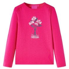 Vidaxl Detské tričko dlhý rukáv s potlačou kvetín žiarivo ružové 92