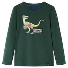 Vidaxl Detské tričko dlhý rukáv dinosaurus tmavo zelené 92