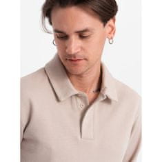OMBRE Pánska pletená polokošeľa s golierom V2 OM-SSNZ-0149 béžová MDN124171 XL