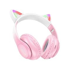 W42 bezdrôtové slúchadlá s mačacími ušami, ružové
