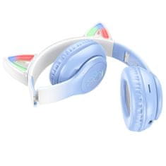 Hoco W42 bezdrôtové slúchadlá s mačacími ušami, modré