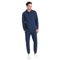 OMBRE Pánska mikina s polo golierom + nohavice tmavomodrá MDN124199 XXL