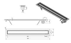 AQUALINE Pavino podlahový žľab z nerezové oceli s roštom na dlaždice, l-860, dn50 (2710-90)