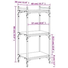 Vidaxl Knižnica, 3 police, sivá sonoma 40x30x86 cm, kompozitné drevo