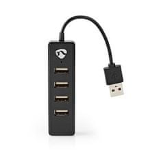 Nedis UHUBU2420BK - Počítačový Rozbočovač | USB-A Zástrčka | 4x USB A Female | 4 Porty | USB 2.0 | Napájanie z USB