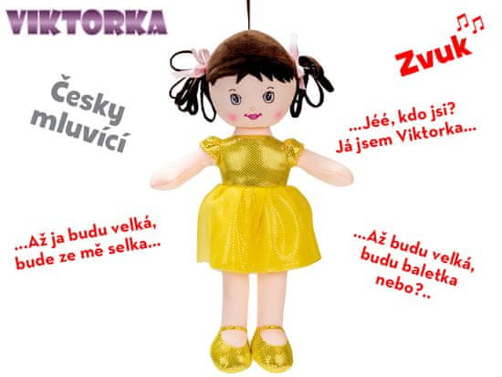 Bábika Viktorka handrová 32 cm česky hovoriaca na batérie žltá