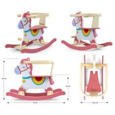 MILLY MALLY Drevený hojdací koník s operadlom Lucky 12 ružový