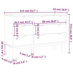 Vidaxl Skrinka so zásuvkami OTTA, hnedo biela 111x43x73,5 cm, borovica