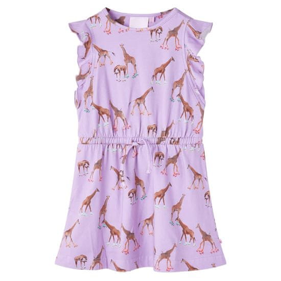 Vidaxl Detské šaty s volánovými rukávmi a šnúrkou žirafa fialové 92
