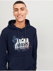 Jack&Jones Tmavomodrá pánska mikina s kapucňou Jack & Jones Map XXL