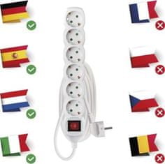 EMOS Prodlužovací kabel 3 m / 6 zásuvek / s vypínačem / bílý / PVC / 1,5 mm2