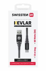 SWISSTEN DÁTOVÝ KÁBEL KEVLAR USB / USB-C 1,5 M 71541010, šedá