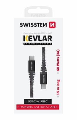 DÁTOVÝ KÁBEL KEVLAR USB / USB-C 1,5 M 71541010, šedá