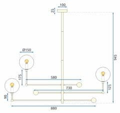 Toolight Sklenená guľová závesná lampa 3 ks APP918-3CP Zlatá