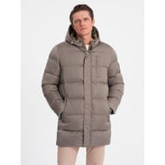 OMBRE Pánska dlhá zimná prešívaná bunda V1 OM-JALJ-0147 khaki MDN124208 XL