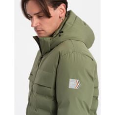 OMBRE Pánska dlhá zimná bunda s odnímateľnou kapucňou V1 OM-JAHP-0150 olivová MDN124212 XL