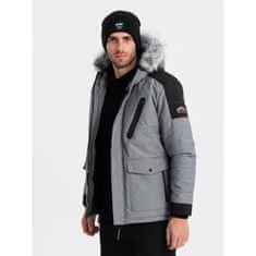 OMBRE Pánska dlhá zimná bunda s odnímateľnou kožušinou V1 OM-JAHP-0144 sivá a čierna MDN124211 M