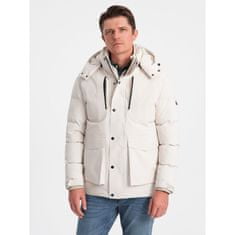 OMBRE Pánska zimná bunda s odnímateľnou kapucňou V2 OM-JAHP-0152 krémová MDN124217 XXL