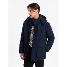 OMBRE Pánska zimná bunda s odnímateľnou kapucňou V1 OM-JAHP-0152 tmavomodrá MDN124216 L
