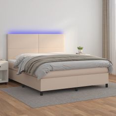 Petromila vidaXL Boxspring posteľ matrac a LED kapučínová 180x200 cm umelá koža