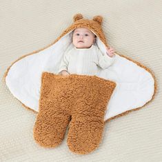 JOJOY® Teplá zavinovačka a detská deka s medvedíkom pre bábätká – hnedá | FLUFFIKINS
