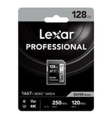 LEXAR pamäťová karta 128GB Professional 1667x SDXC UHS-II, čítanie/zápis: 250/120MB/s, C10 V60 U3