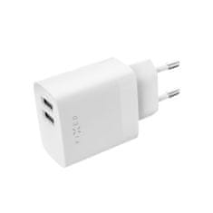 FIXED Set sieťové nabíjačky s 2xUSB výstupom a USB/USB-C káblom, 1 meter, 17W Smart Rapid Charge, biela