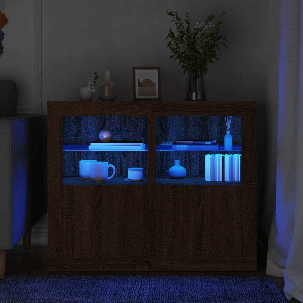 Vidaxl Príručné skrinky s LED svetlami 2 ks hnedý dub kompozitné drevo