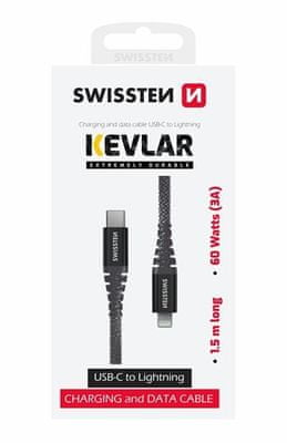 DÁTOVÝ KÁBEL KEVLAR USB / USB-C 1,5 M 71541010, šedá