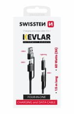 SWISSTEN DÁTOVÝ KÁBEL KEVLAR 4in1 3A 1,5 M 74501101, sivý