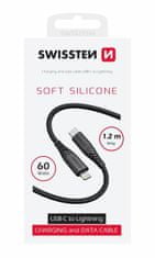 SWISSTEN DÁTOVÝ KÁBEL SOFT SILICONE USB-C / LIGHTNING 1,2 M 60W 71535010, čierny