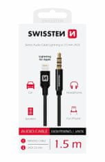 SWISSTEN AUDIO ADAPTÉR TEXTILE LIGHTNING (samec)/3,5 mm JACK(samec) 1,5 M 73501213 čierny - rozbalené