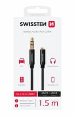 SWISSTEN AUDIO ADAPTÉR TEXTILE 3,5 mm JACK (samec) - 3,5 mm JACK (samica) 1,5 M 73501102, čierny