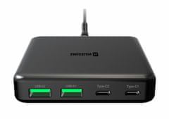 SWISSTEN MINI DESKTOP ADAPTÉR GaN 2x USB-C + 2x USB 65W POWER DELIVERY 22057100, čierny - rozbalené