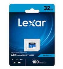 LEXAR pamäťová karta 32GB High-Performance 633x microSDHC UHS-I, (čítanie/zápis: 100/20MB/s) C10 A1 V10 U1