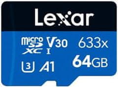 LEXAR pamäťová karta 64GB High-Performance 633x microSDXC UHS-I, (čítanie/zápis: 100/45MB/s) C10 A1 V30 U3