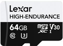 LEXAR pamäťová karta 64GB High-Endurance microSDHC/microSDXC UHS-I cards, (čítanie/zápis: 100/35MB/s) C10 A1 V30 U3