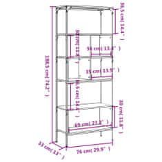 Petromila vidaXL Knižnica 5-poschodová dymový dub 76x33x188,5cm kompozitné drevo