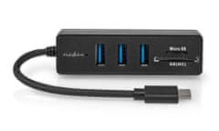 Nedis USB hub/ zástrčka USB-C zástrčka/ 3x zásuvka USB-A/ 5 Portov/ USB 3.2 Gen 1/ 5 Gbps/ SD & MicroSD/ čierny/ blister