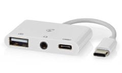 Nedis USB 2.0 multiport adaptér/ zástrčka USB-C/ zásuvka USB-A/ zásuvka USB-C/ zásuvka 3,5 mm/ 480 Mbps/ okrúhly/ blister