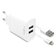 FIXED Nabíjačka do siete 2xUSB, 15W Smart Rapid Charge + Lightning MFi kabel 1m - bílá