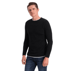 OMBRE Pánsky bavlnený sveter s okrúhlym výstrihom V1 OM-SWSW-0103 čierny MDN124227 M