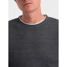 OMBRE Pánsky bavlnený sveter s okrúhlym výstrihom V2 OM-SWSW-0103 grafitový MDN124228 S