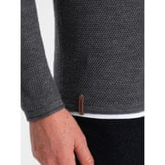 OMBRE Pánsky bavlnený sveter s okrúhlym výstrihom V2 OM-SWSW-0103 grafitový MDN124228 S
